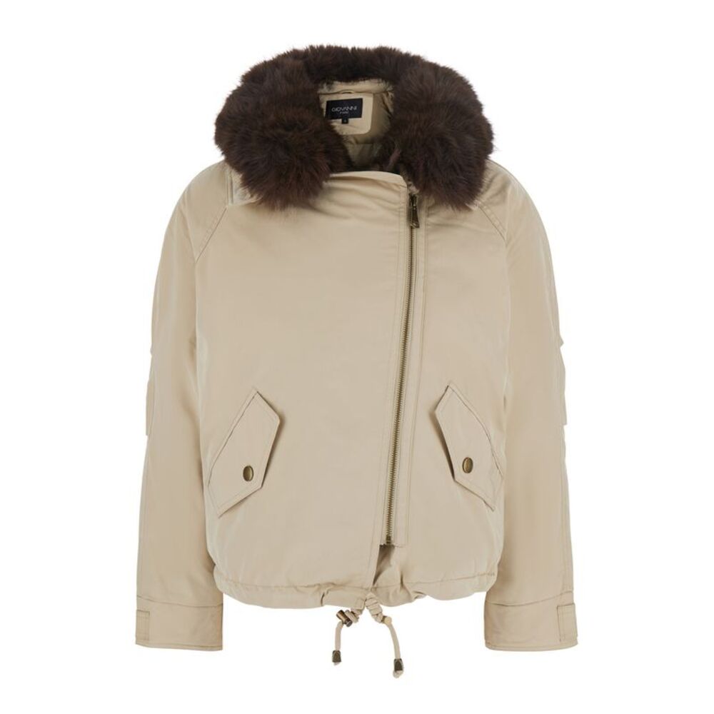 Giovanni Paris Women Beige Parka With Hood And Front Closure In Tech Fabric